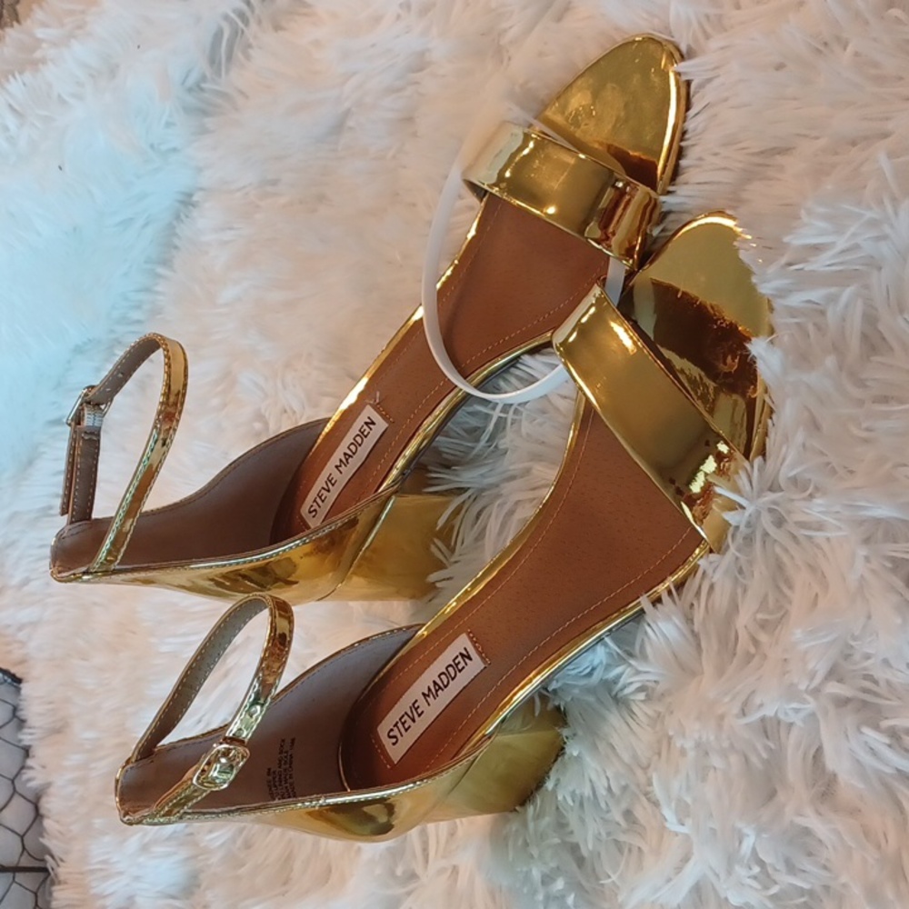 Steve Madden Women's Irenee Gold Sandals Platform Block Heel Ankle Strap SZ 7, 8